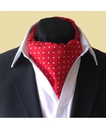 Fine Silk Spotted Cravat with White Spots on Scarlet
